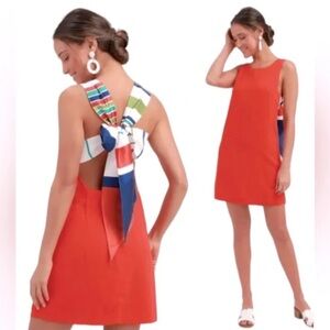 LULUs Joyful Red Orange Multi Stripe Tie-Back Mini Dress | Large
